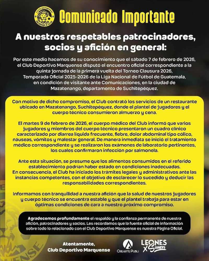 Comunicado. Foto: RRSS