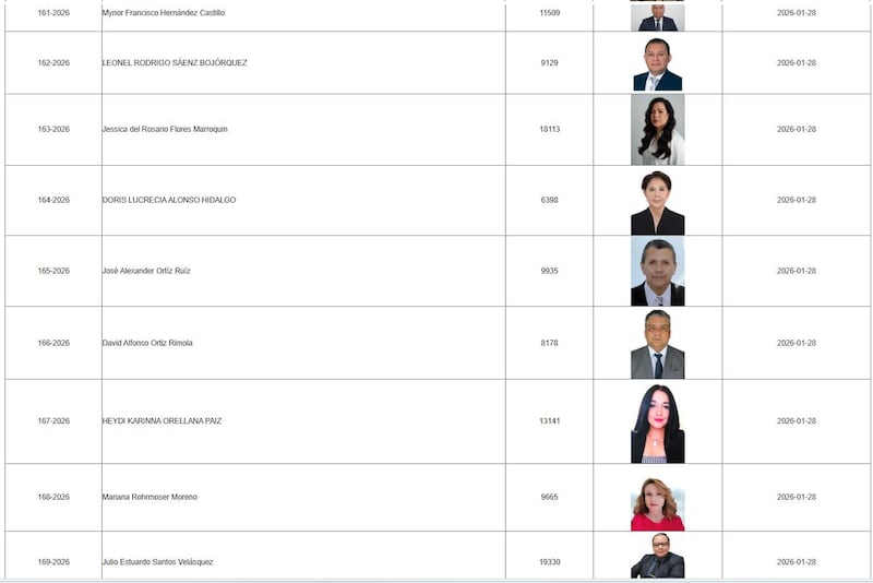 Listado de los candidatos en la postuladora del TSE.