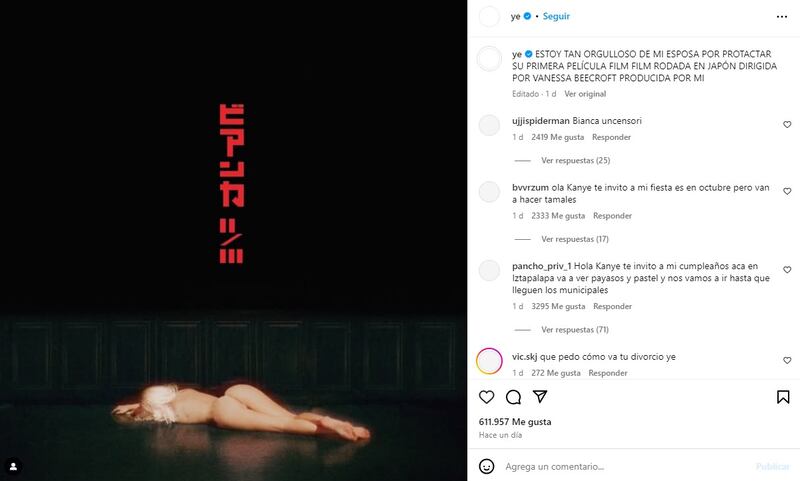 (Foto: Instagram @ye) Bianca Censori se volvió a desnudar por un nuevo proyecto de Kanye West's