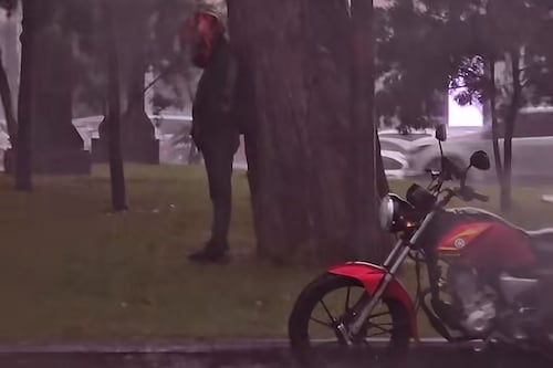 VIDEO. Así esperó un motorista el paso de la lluvia en la avenida Reforma