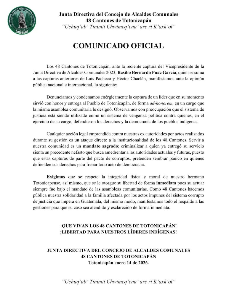 Comunicado 48 Cantones. Foto: RRSS