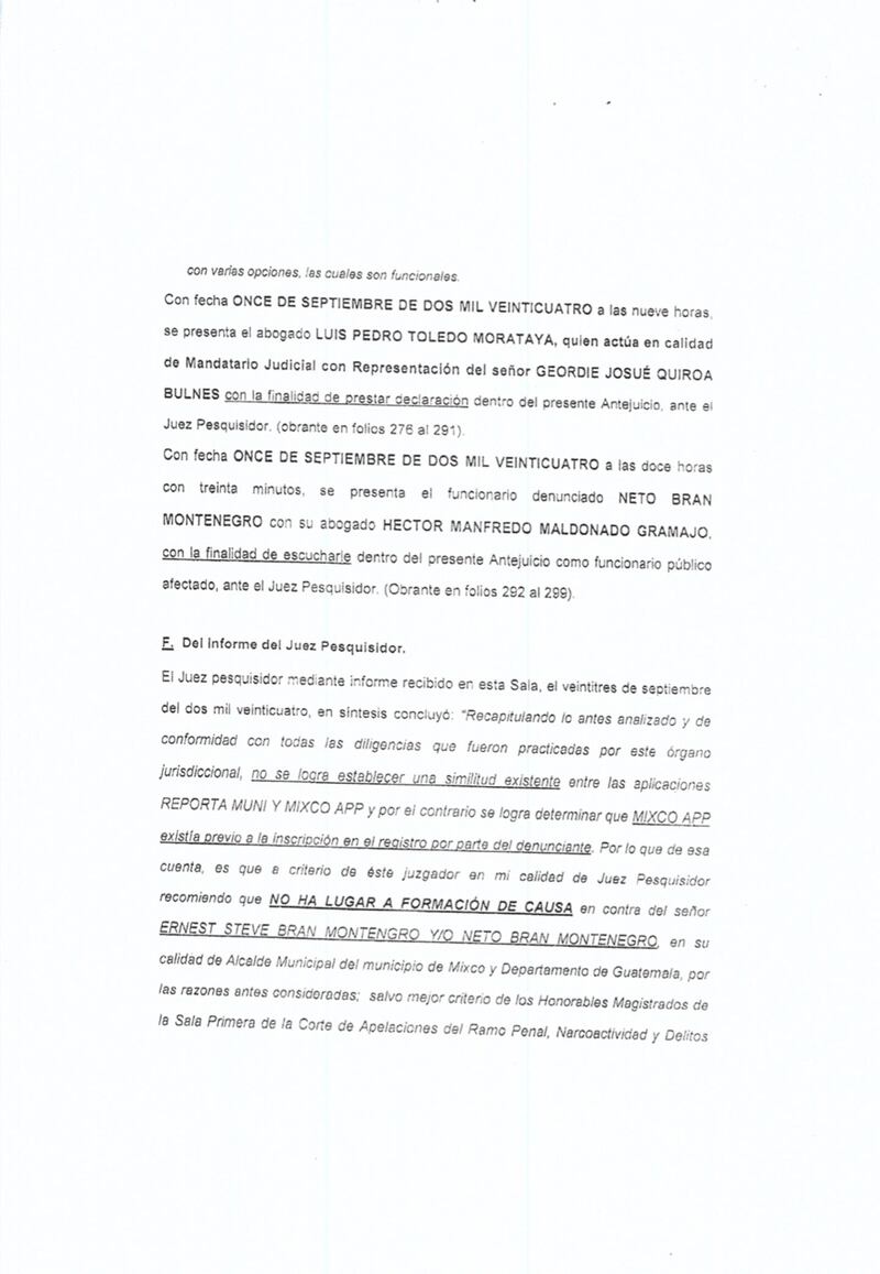 La resolución del juez pesquisidor en el caso que involucra a Neto Bran.
