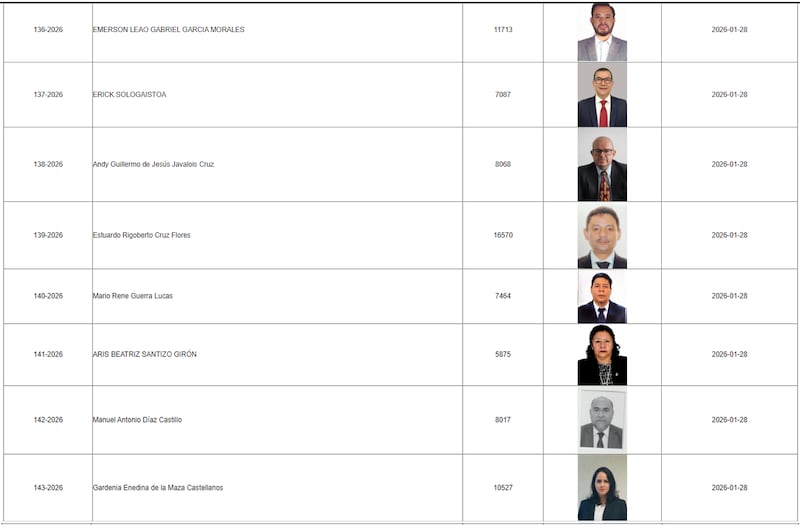 Listado de los candidatos en la postuladora del TSE.