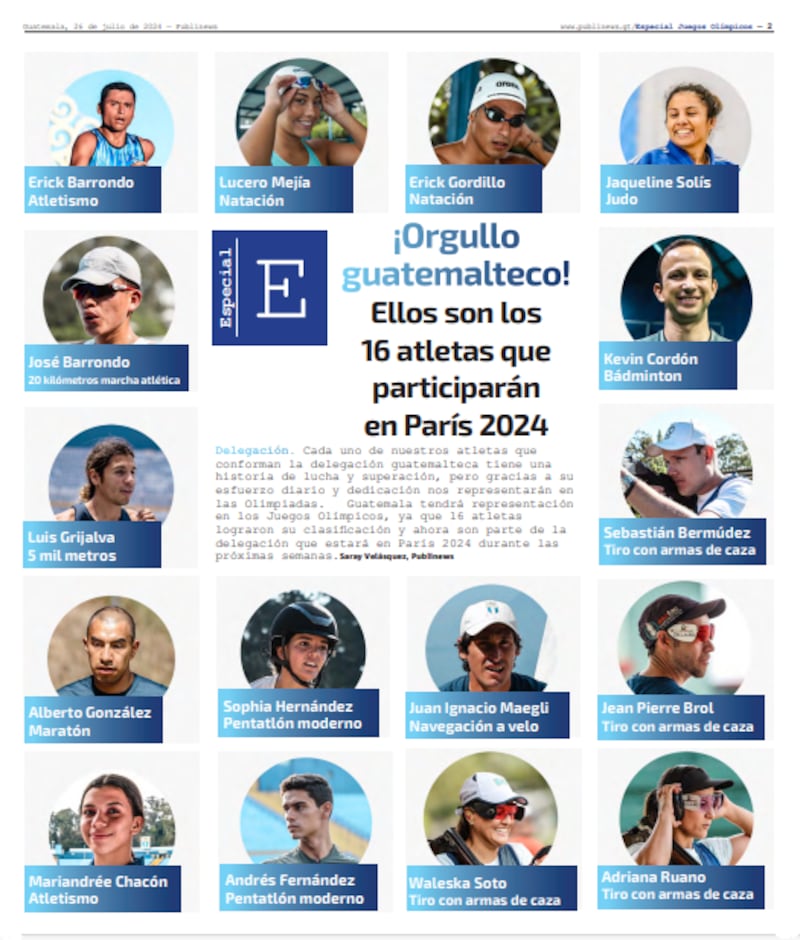 Ellos son los 16 atletas que representarán a Guatemala.