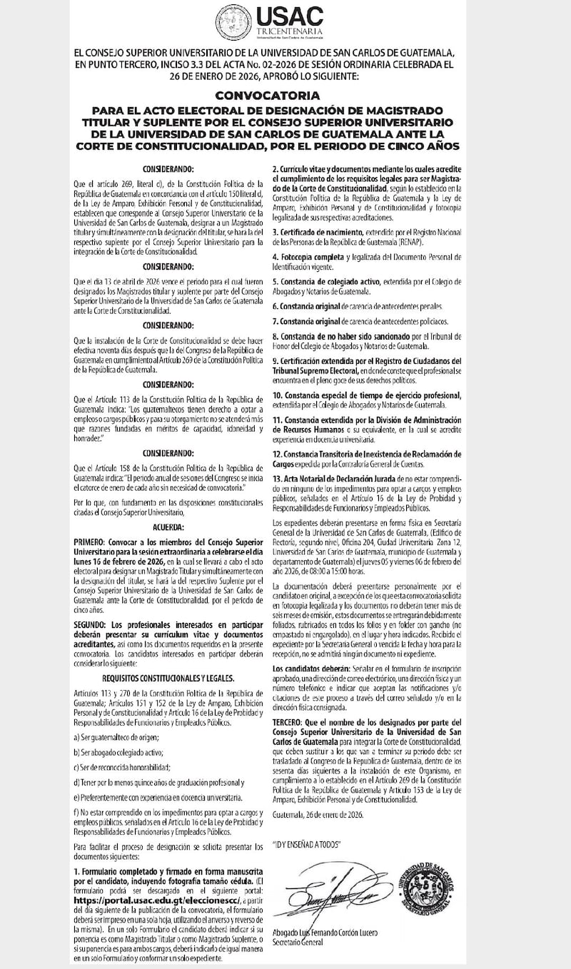 Convocatoria de la Usac.