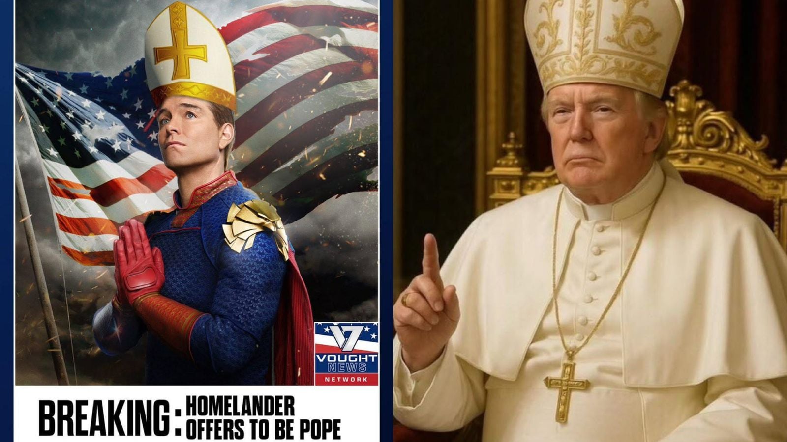 Homelander quiere ser Papa…
La serie The Boys se burla del presidente Trump con esta imagen que lo muestra como líder del Vaticano.