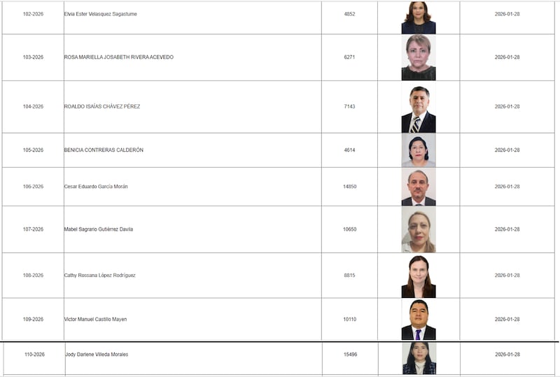 Listado de los candidatos en la postuladora del TSE.