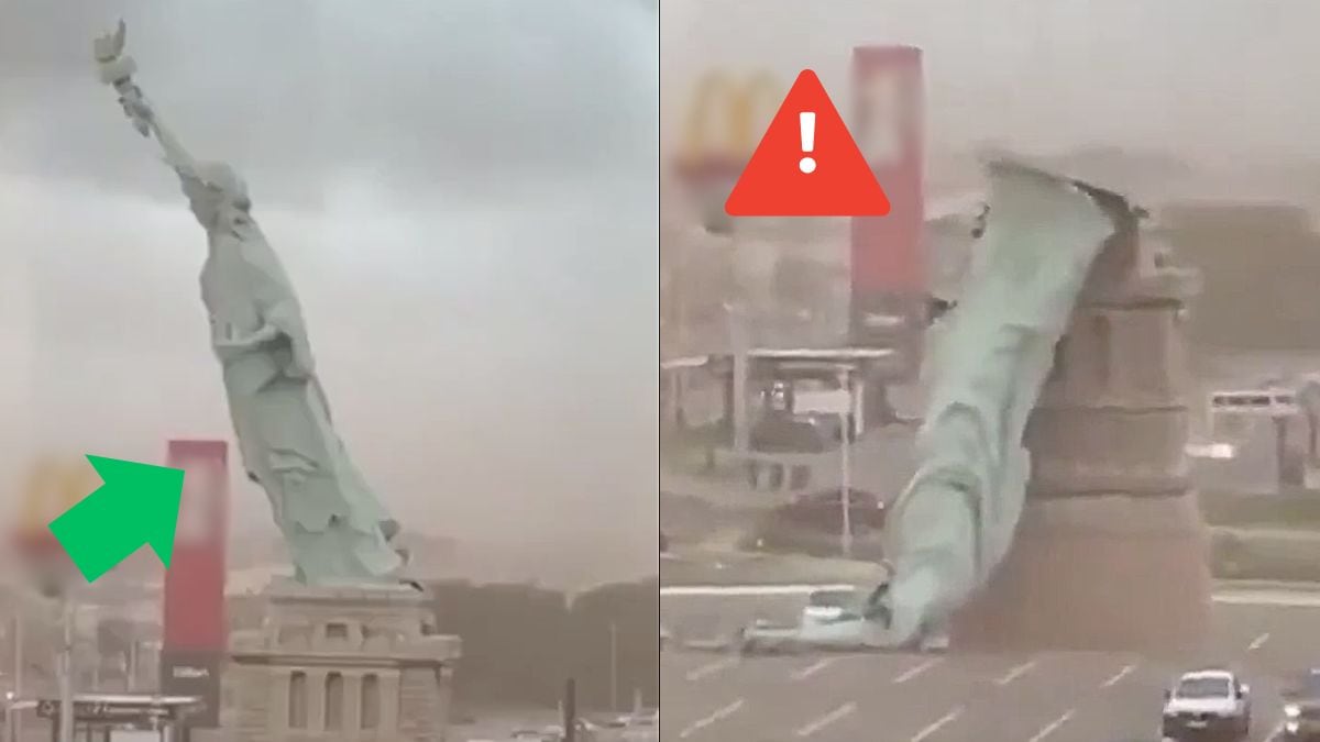 Video: Estatua de la Libertad se desploma por fuertes vientos; momento exacto de la caída