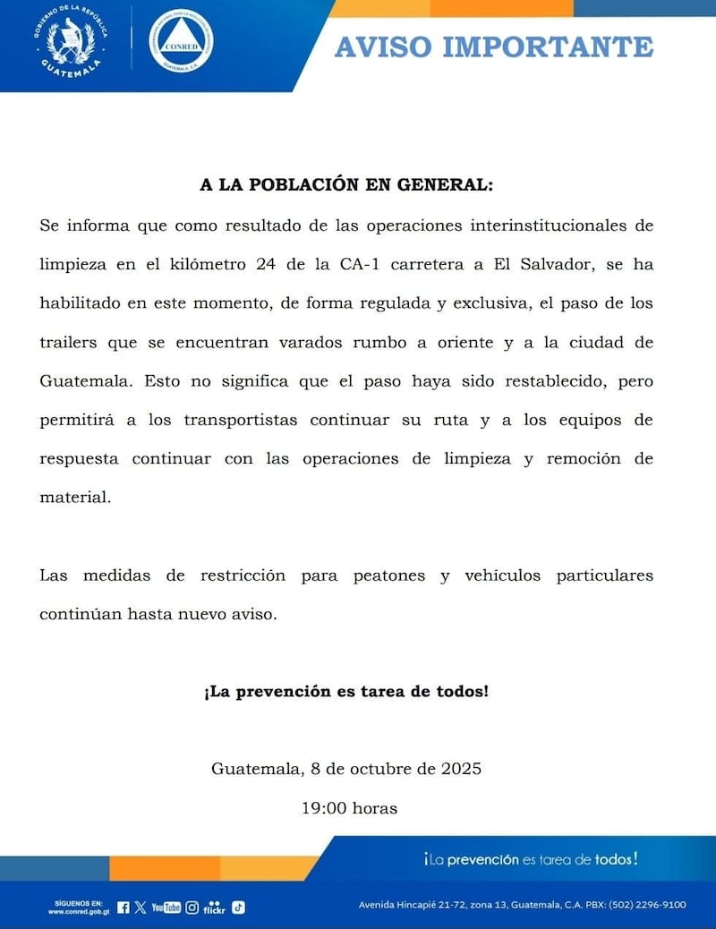 Comunicado Conred. Foto: Conred
