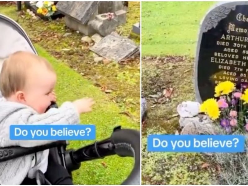 VIDEO. Bebé saluda y sonríe a la tumba de su mamá