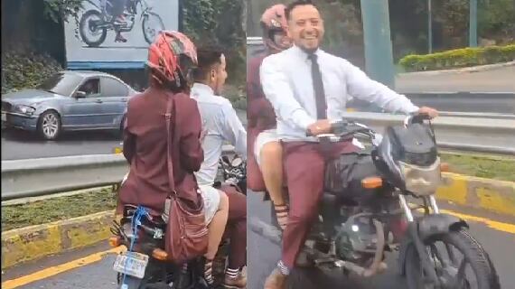 Se casaron y salieron a dar una vuelta en moto.