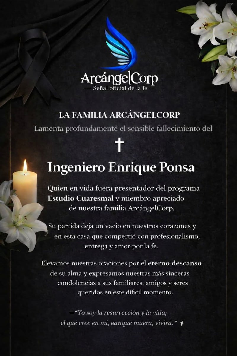 Arcángel Corp lamentó el fallecimiento del Ingeniero quien era presentador del medio. Foto: RRSS